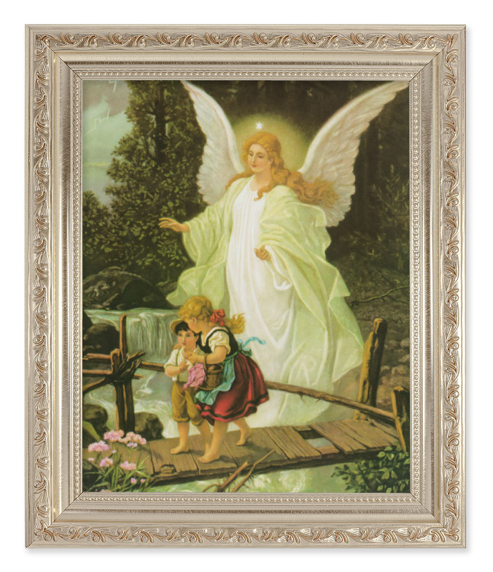 Guardian Angel Over Bridge 8x10 Framed Print Under Glass