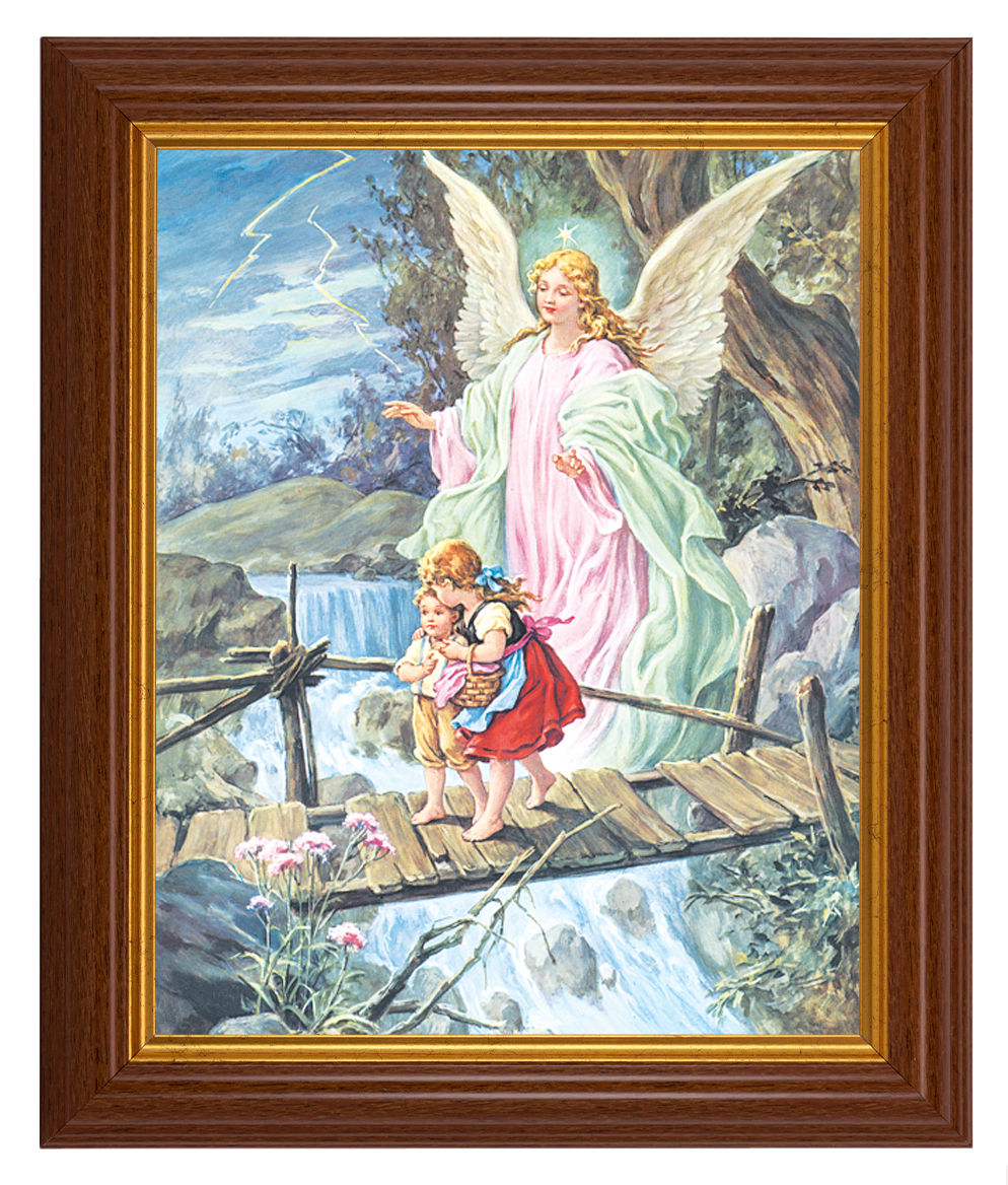 Guardian Angel Over the Bridge 8x10 Textured Artboard Dark Walnut Frame