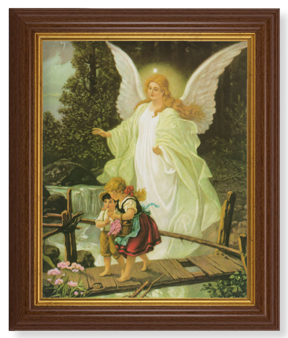 Guardian Angel Over the Bridge 8x10 Textured Artboard Dark Walnut Frame