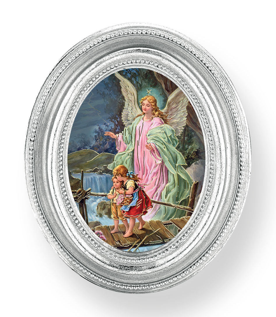 Guardian Angel Small 4.5 Inch Oval Framed Print