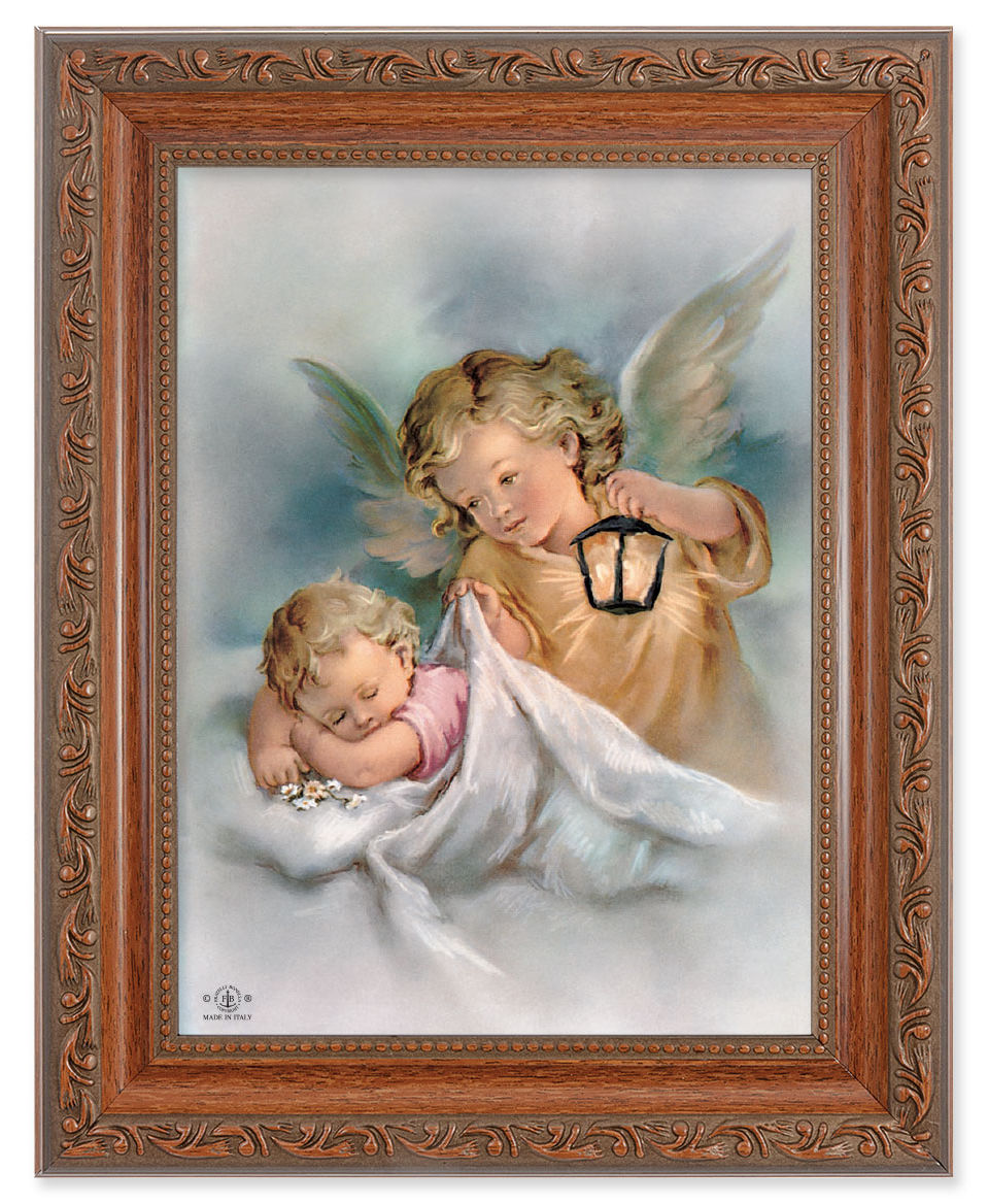 Guardian Angels with Lantern and Baby Girl 6x8 Print Under Glass
