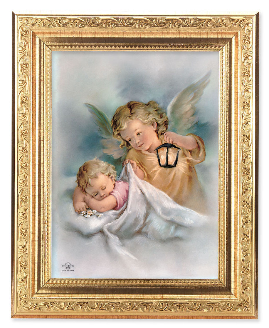 Guardian Angels with Lantern and Baby Girl 6x8 Print Under Glass