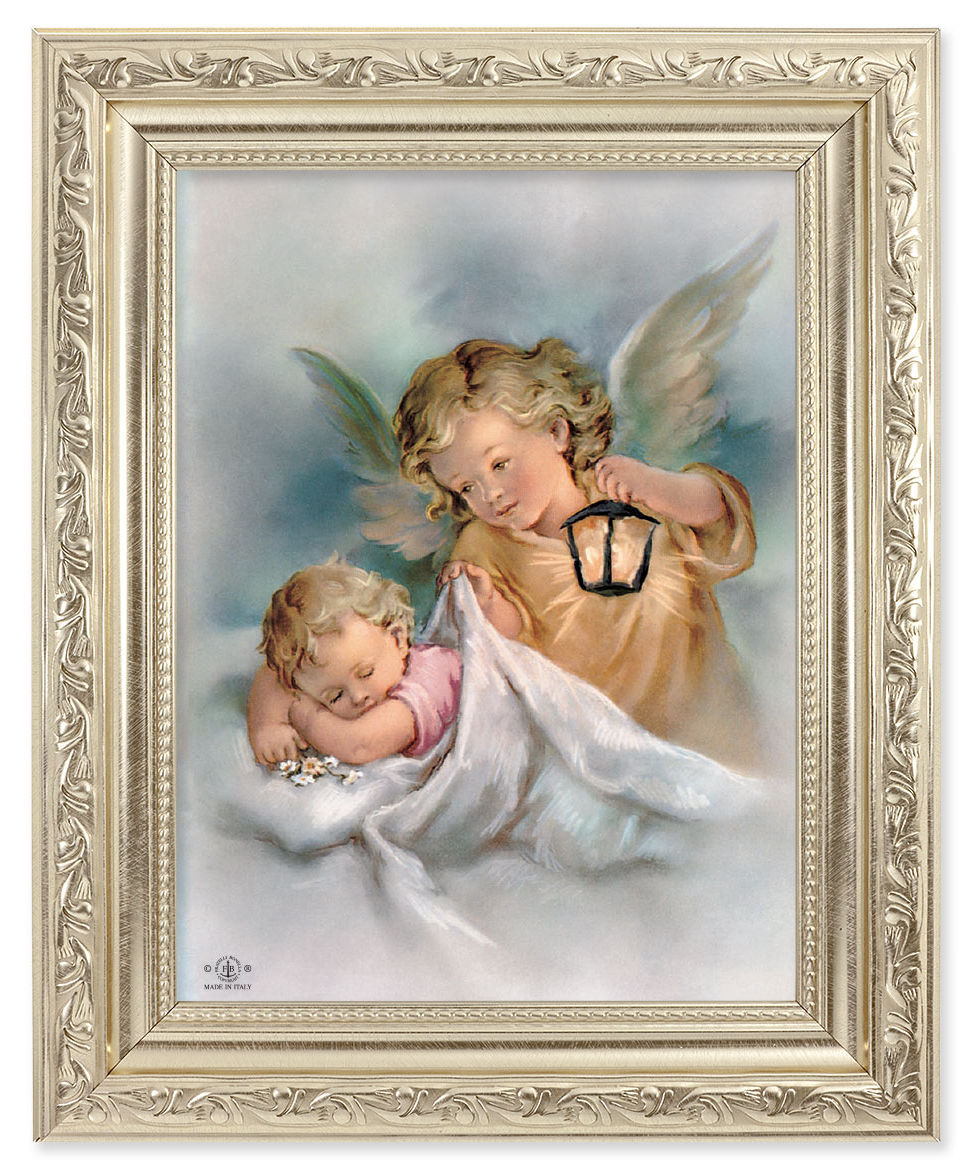 Guardian Angels with Lantern and Baby Girl 6x8 Print Under Glass