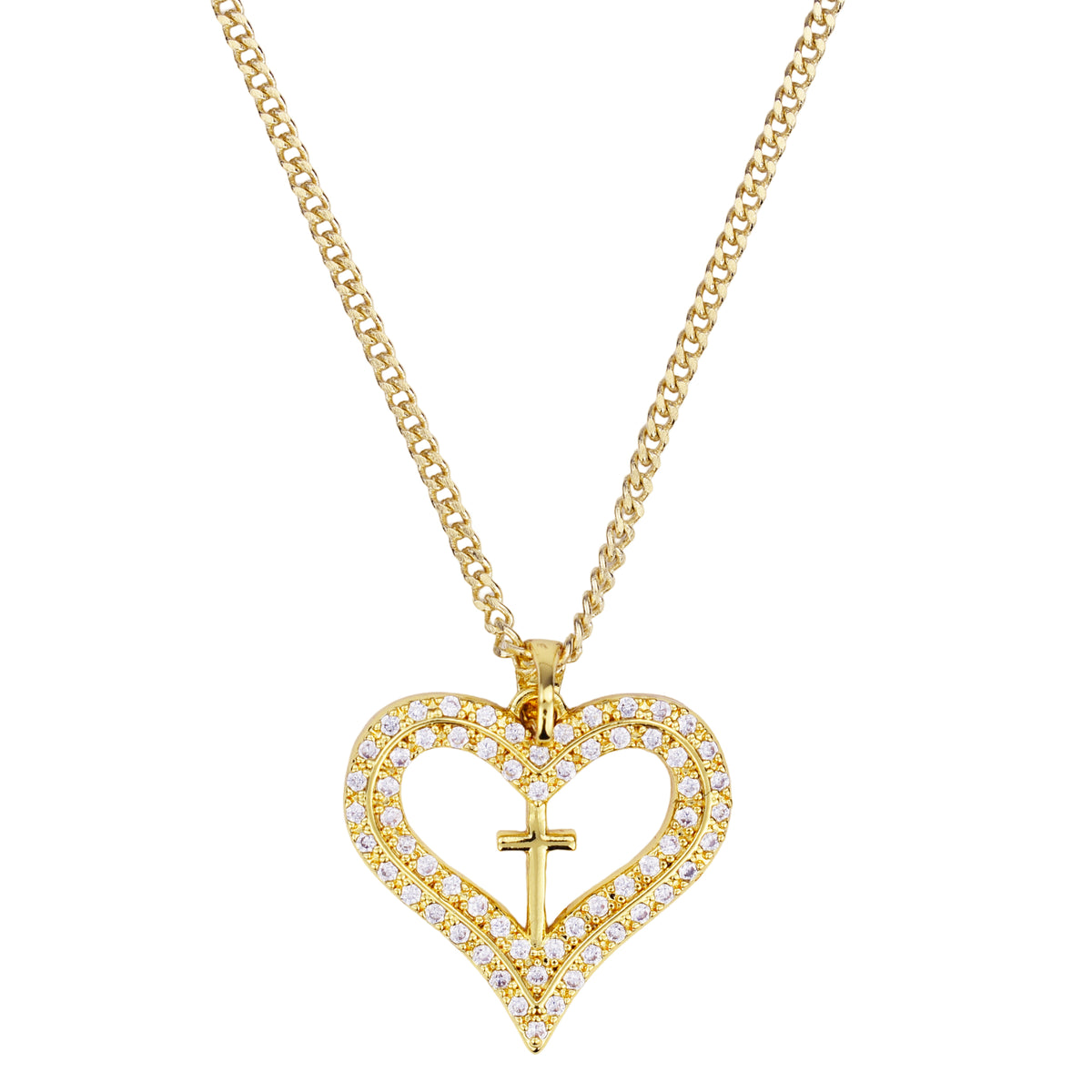 Gold Plated Crystal Cross Heart Necklace