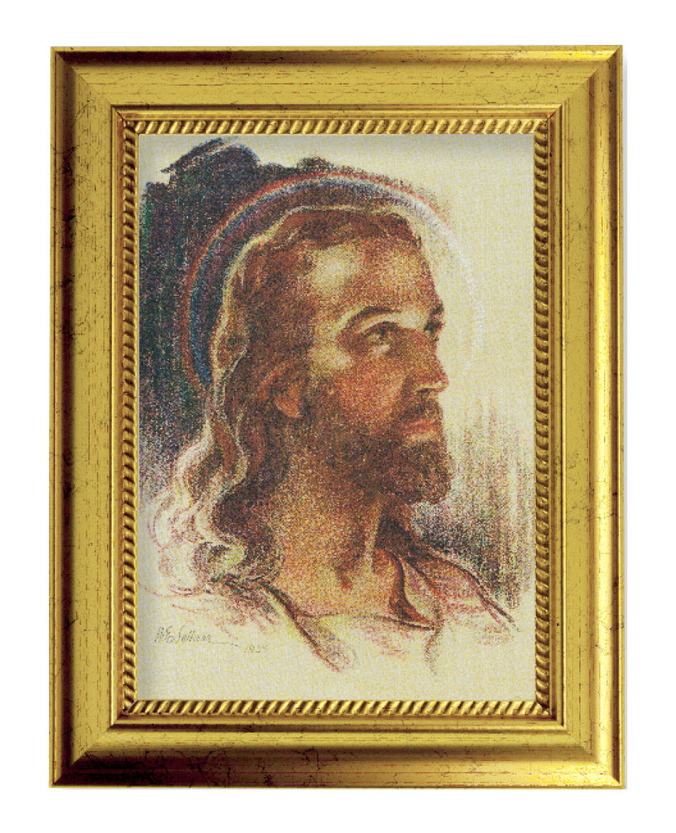 Head of Christ 5x7 Print in Gold-Leaf Frame