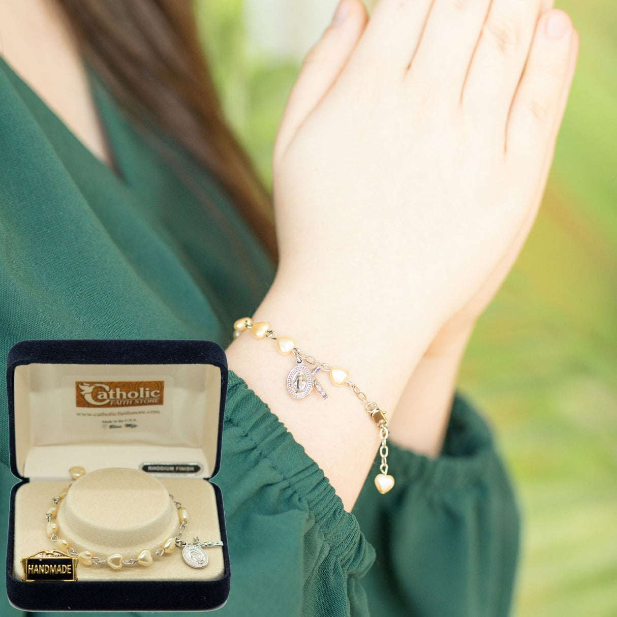 Heart Bracelet with Miraculous and Crucifix Charms