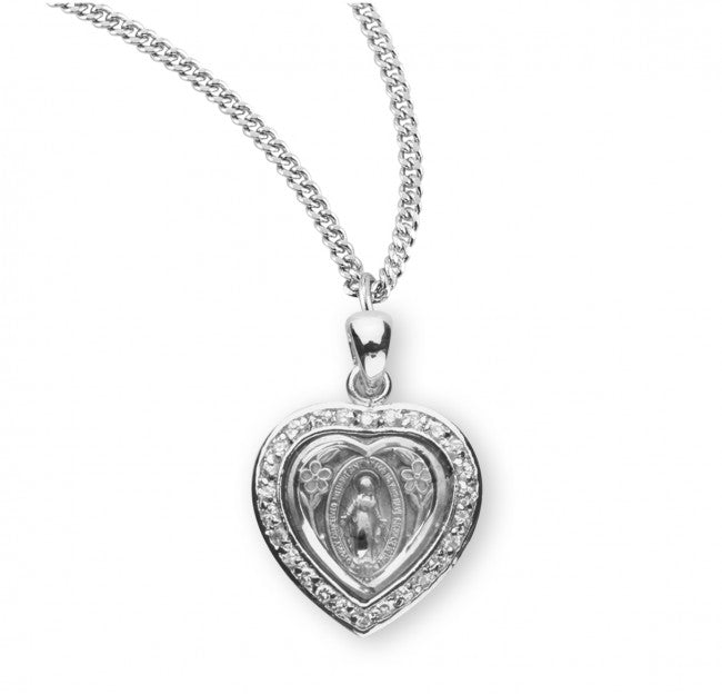 Heart Crystal Cubic Zirconia Miraculous Medal