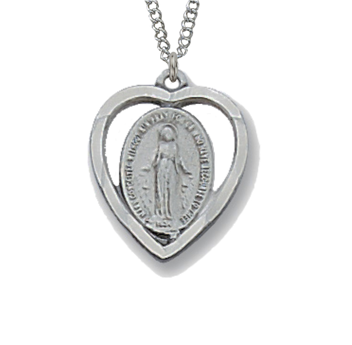 Heart Shaped Miraculous Medal Sterling or Pewter