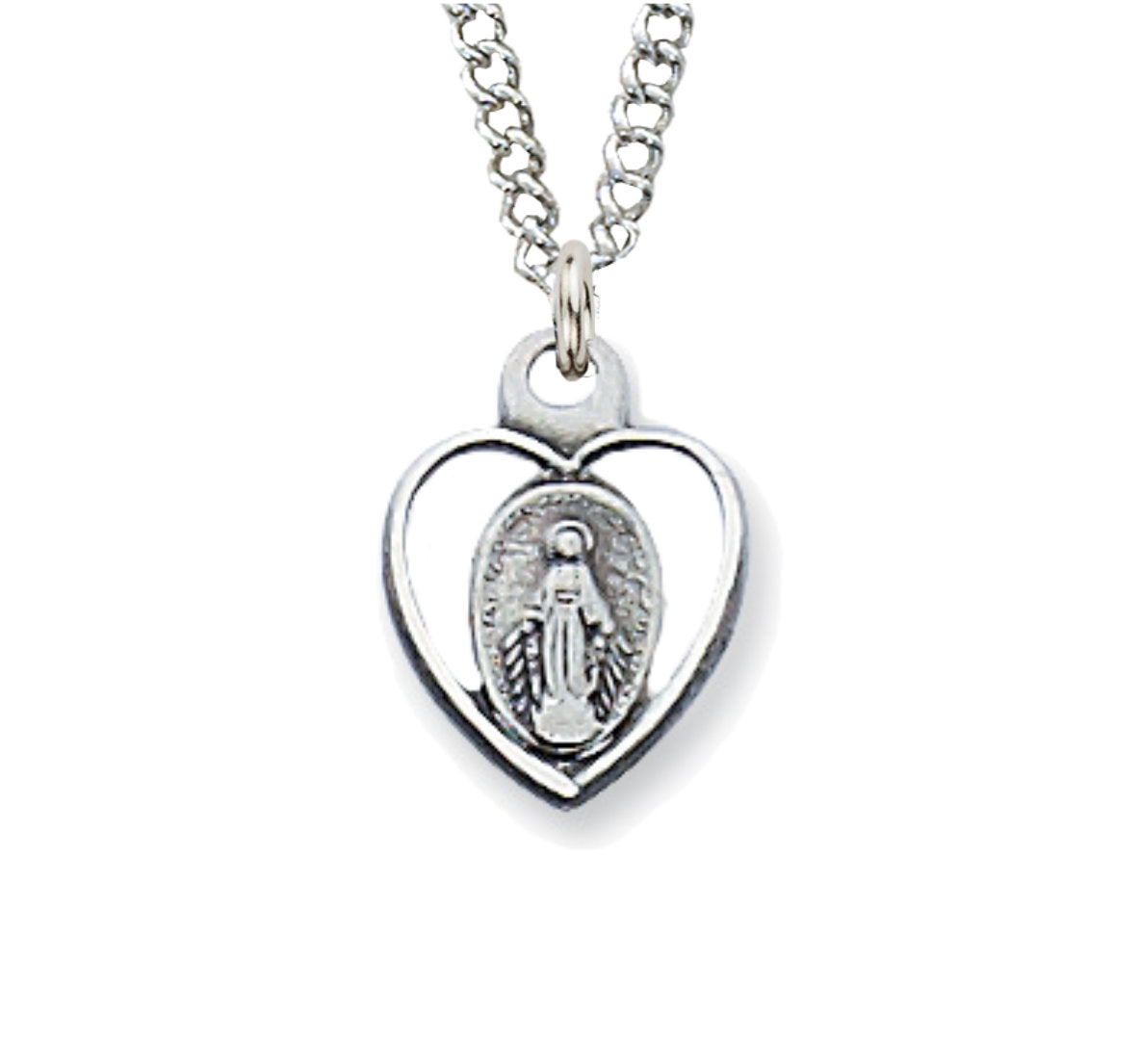 Child Size Open-Cut Heart Sterling Silver Miraculous Medal