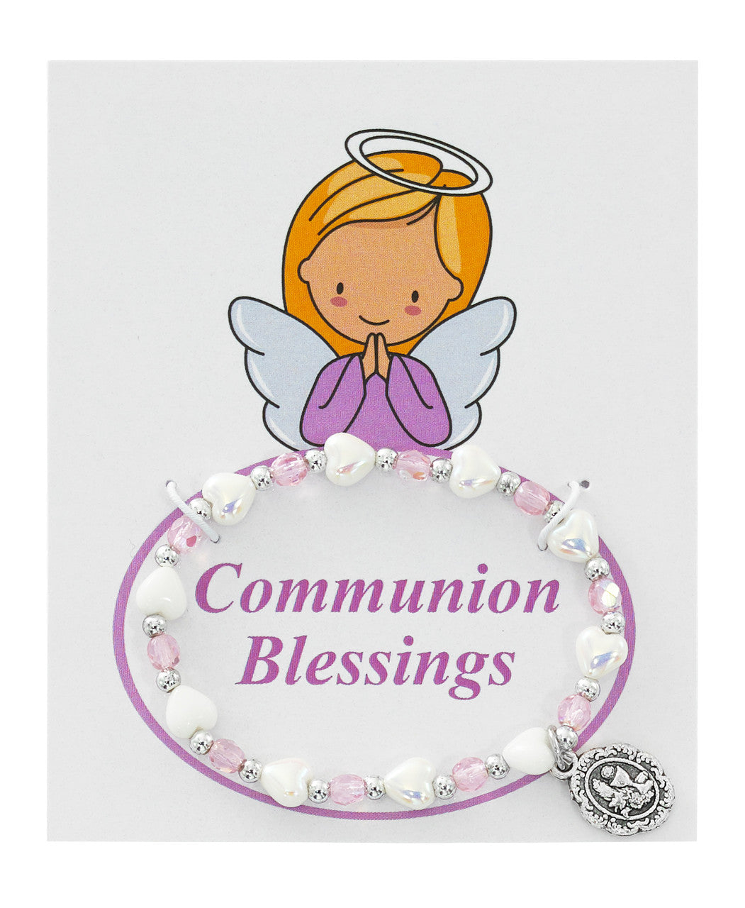 Hearts and Metal Flowers First Communion Stretch Bracelet