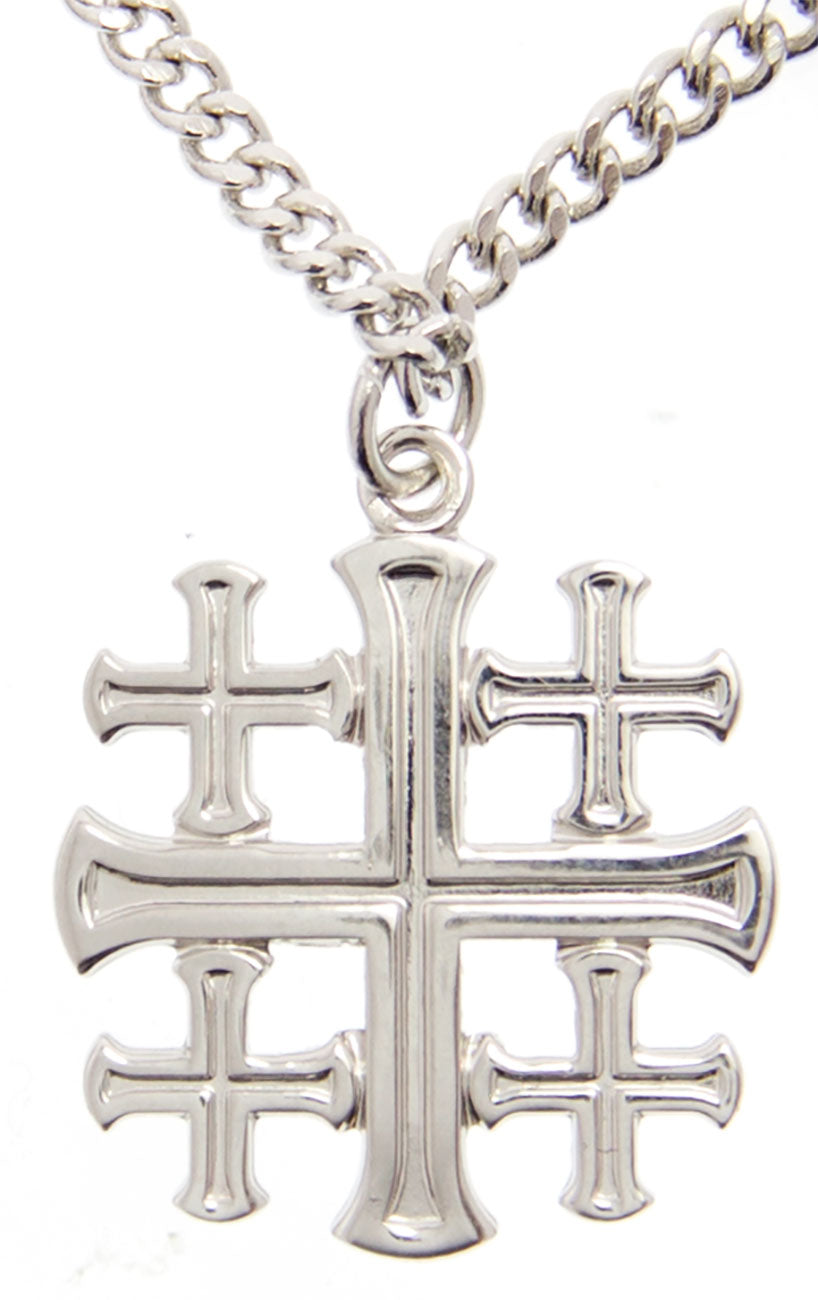 High Polish Jerusalem Cross Pendant with Chain for Women