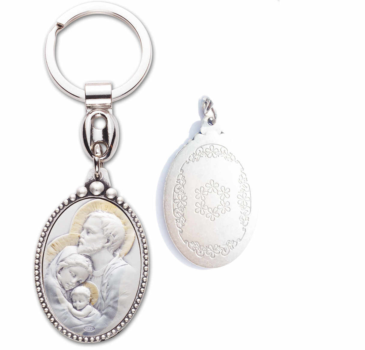 Holy Family Sterling Silver Keyring