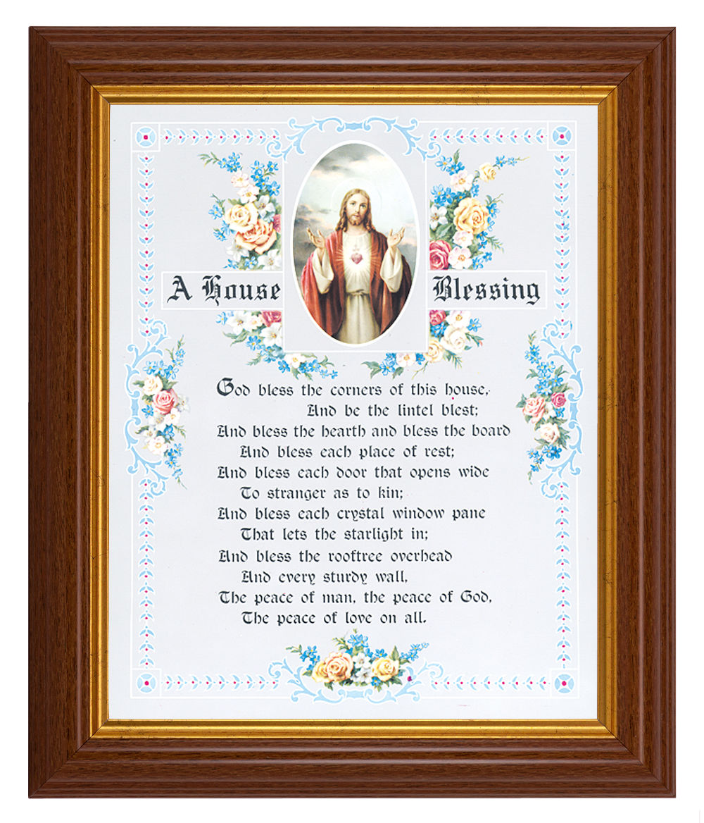 House Blessing - Sacred Heart of Jesus 8x10 Textured Artboard Dark Walnut Frame
