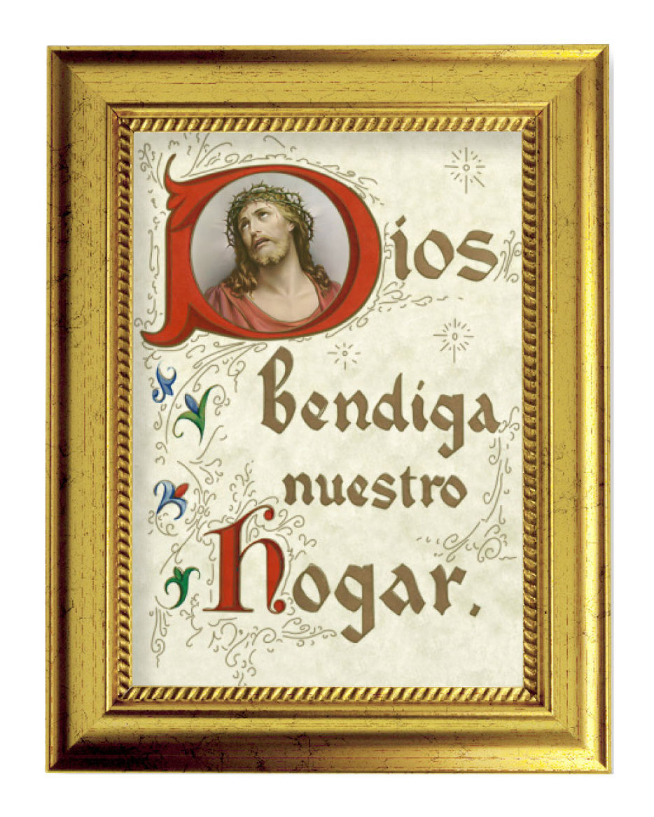 House Blessing in Spanish 5x7 Print in Gold-Leaf Frame