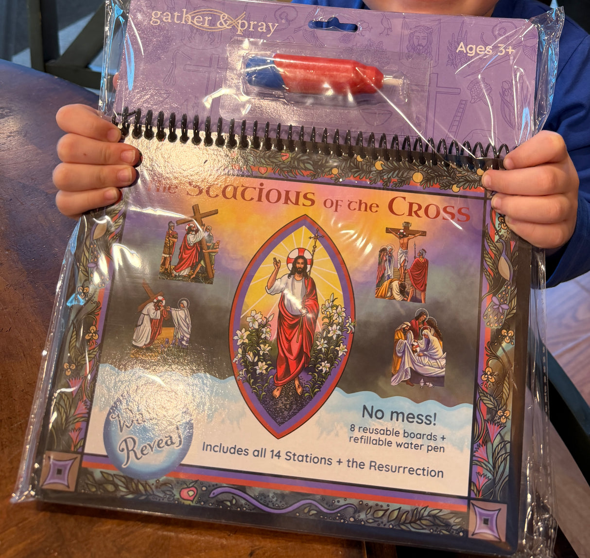 Stations of the Cross Water Reveal Activity Book for Kids – Reusable Lent Learning Tool with Water Pen