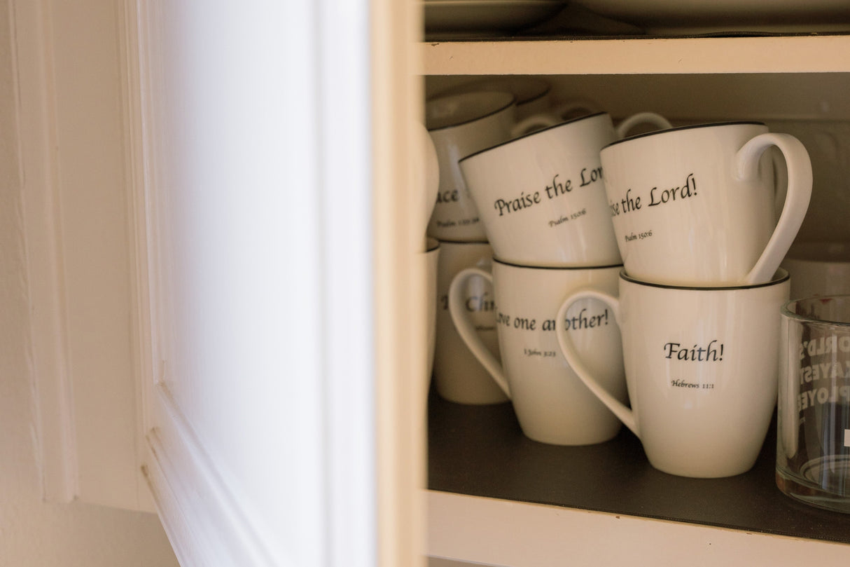 Daily Bread Scripture Coffee Mugs – Set of 4 Porcelain Mugs with Bible Verses (12 oz.)