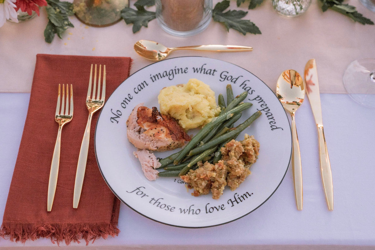 Daily Bread Scripture Dinner Plates – Set of 4 Porcelain Plates with Bible Verses