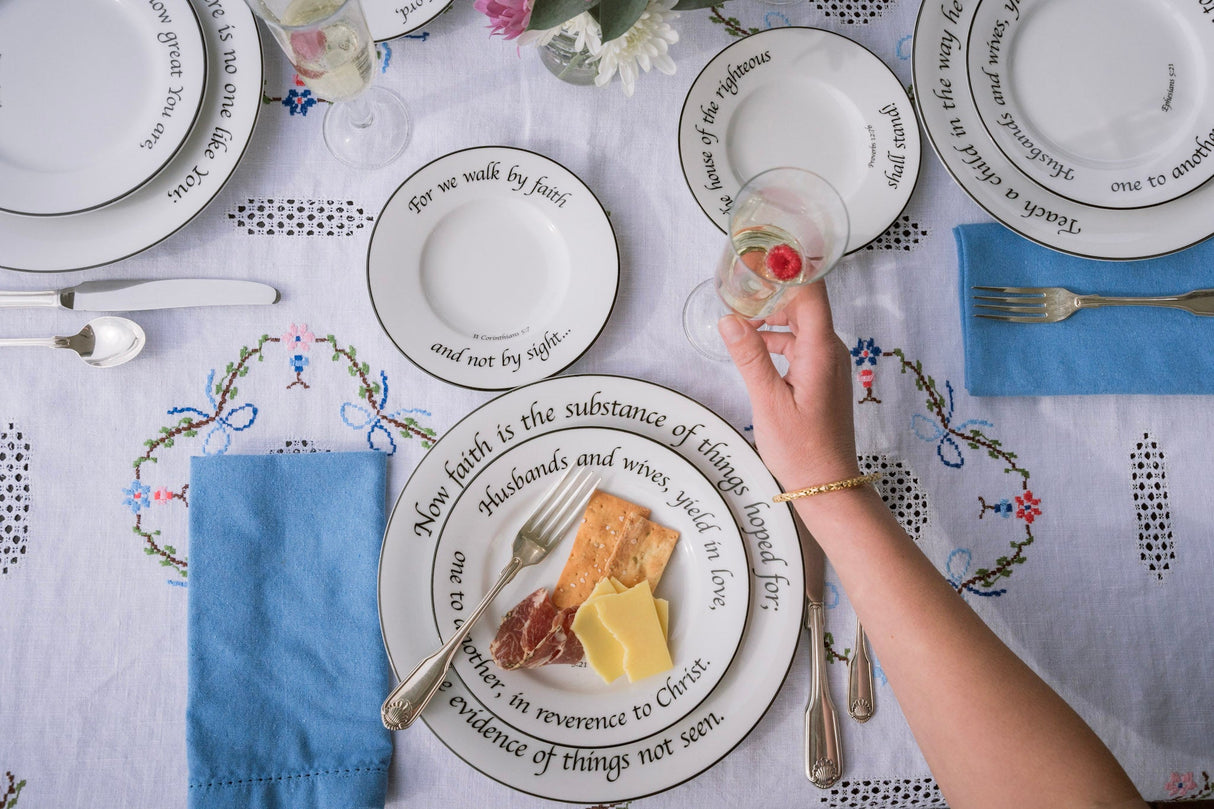 Daily Bread Scripture Appetizer & Dessert Plates – Set of 4 Porcelain Plates with Bible Verses
