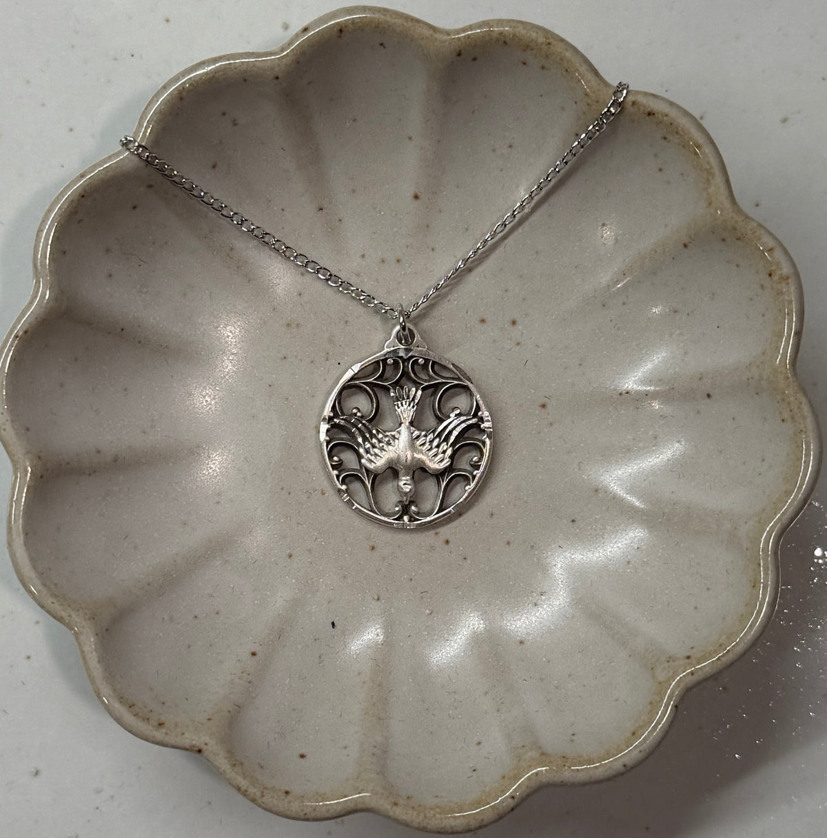 Holy Spirit Cut Out Round Medal | Sterling Silver | Women's Pendant
