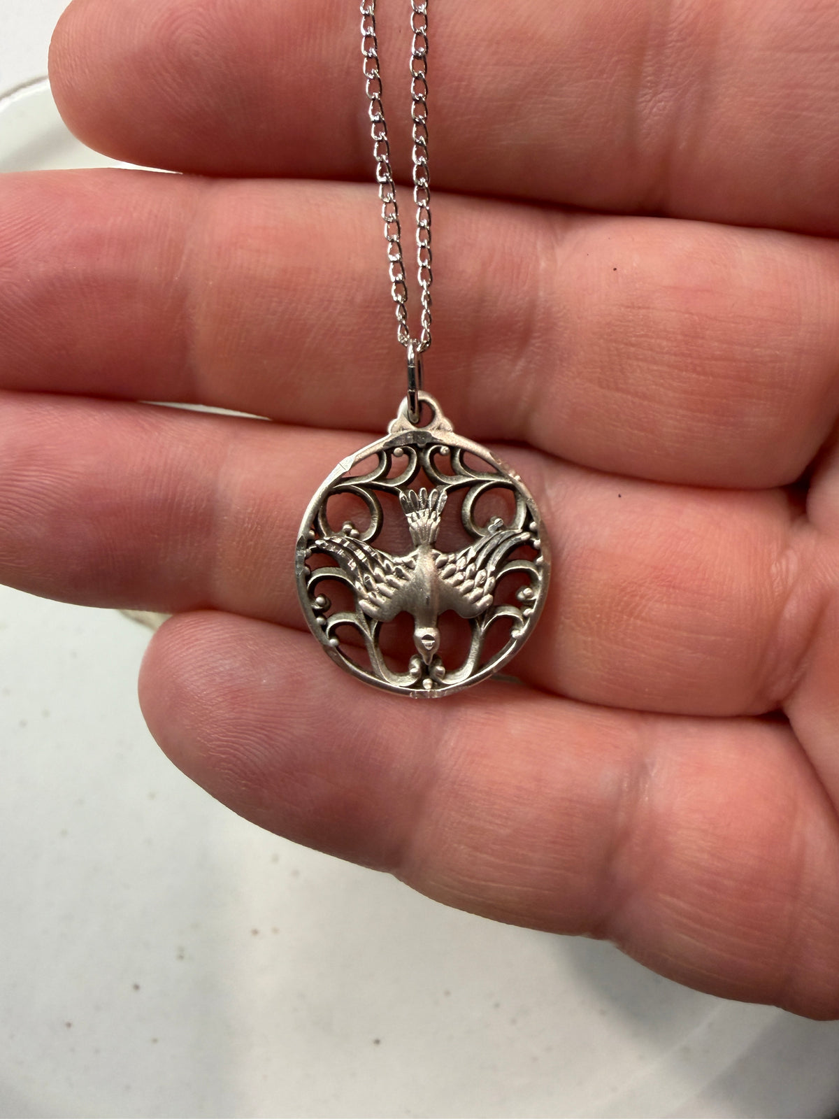 Holy Spirit Cut Out Round Medal | Sterling Silver | Women's Pendant