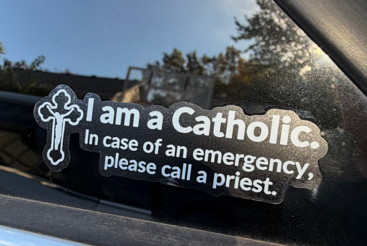 Catholic Emergency Car Window Sticker with Crucifix