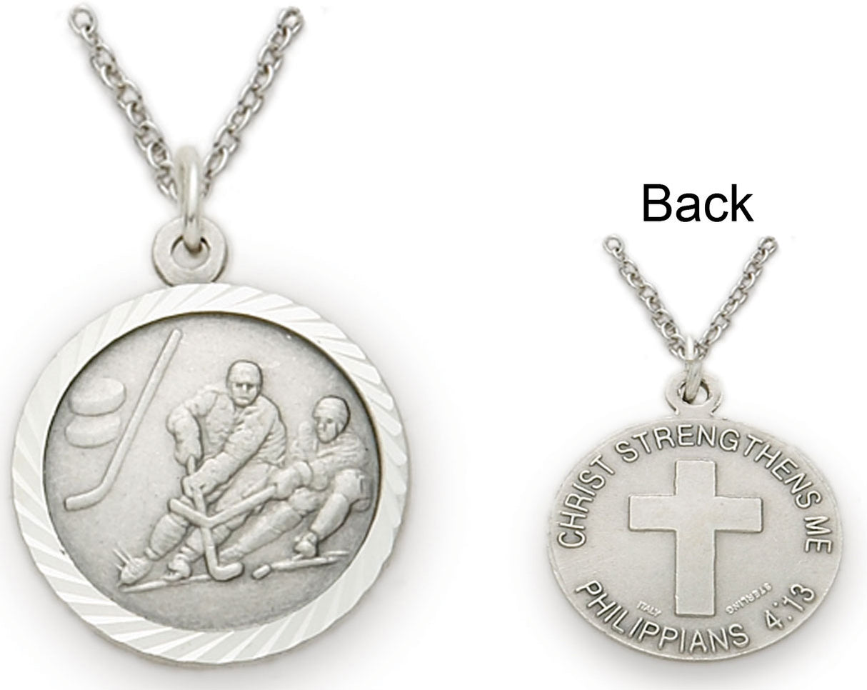 Ice Hockey Sports Sterling Silver Medal with Chain