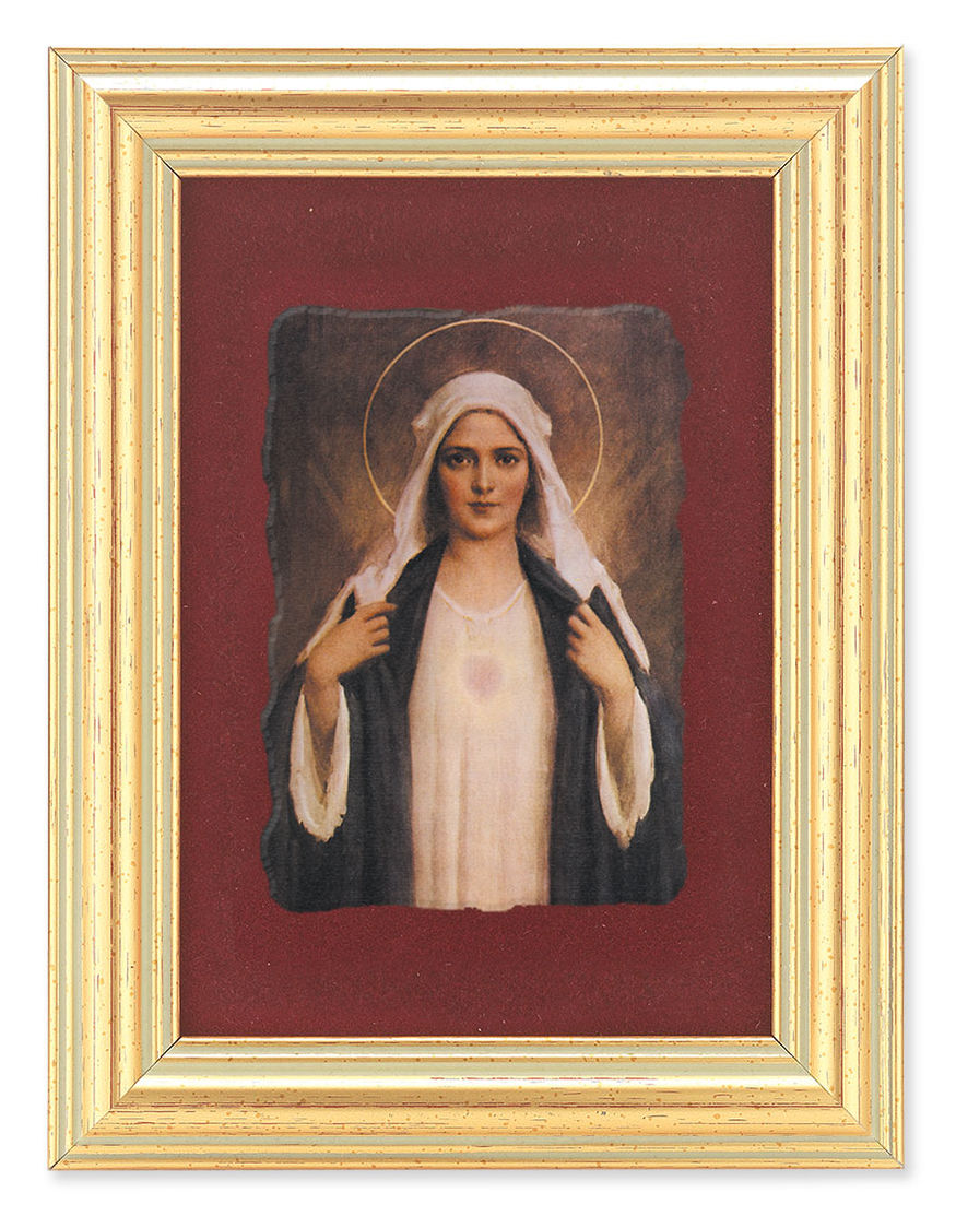 Immaculate Heart of Mary 5x6.5 Velvet Back Gold Frame