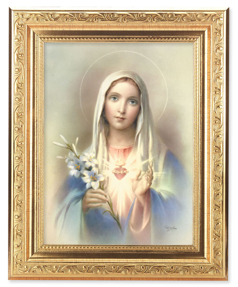 Immaculate Heart of Mary with Lily 6x8 Print Under Glass