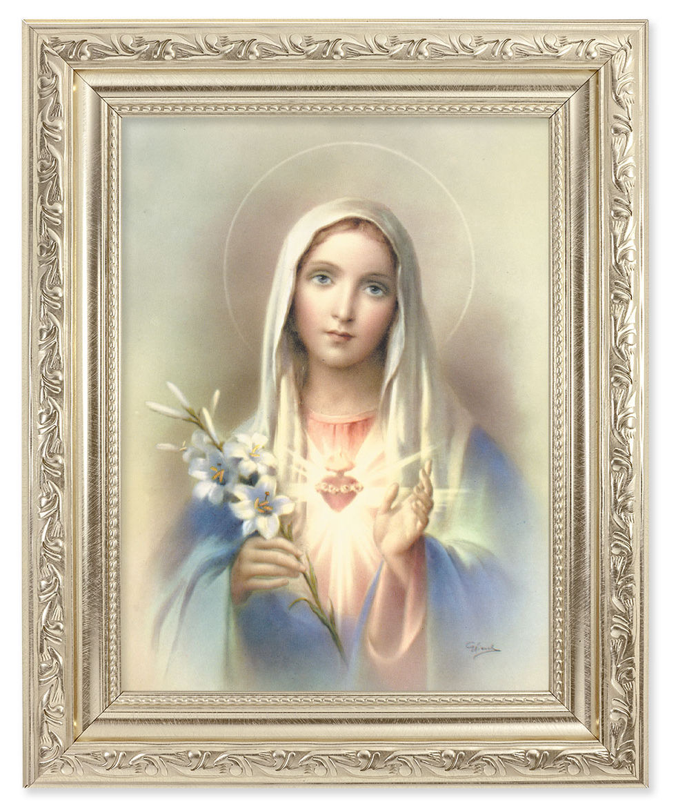 Immaculate Heart of Mary with Lily 6x8 Print Under Glass