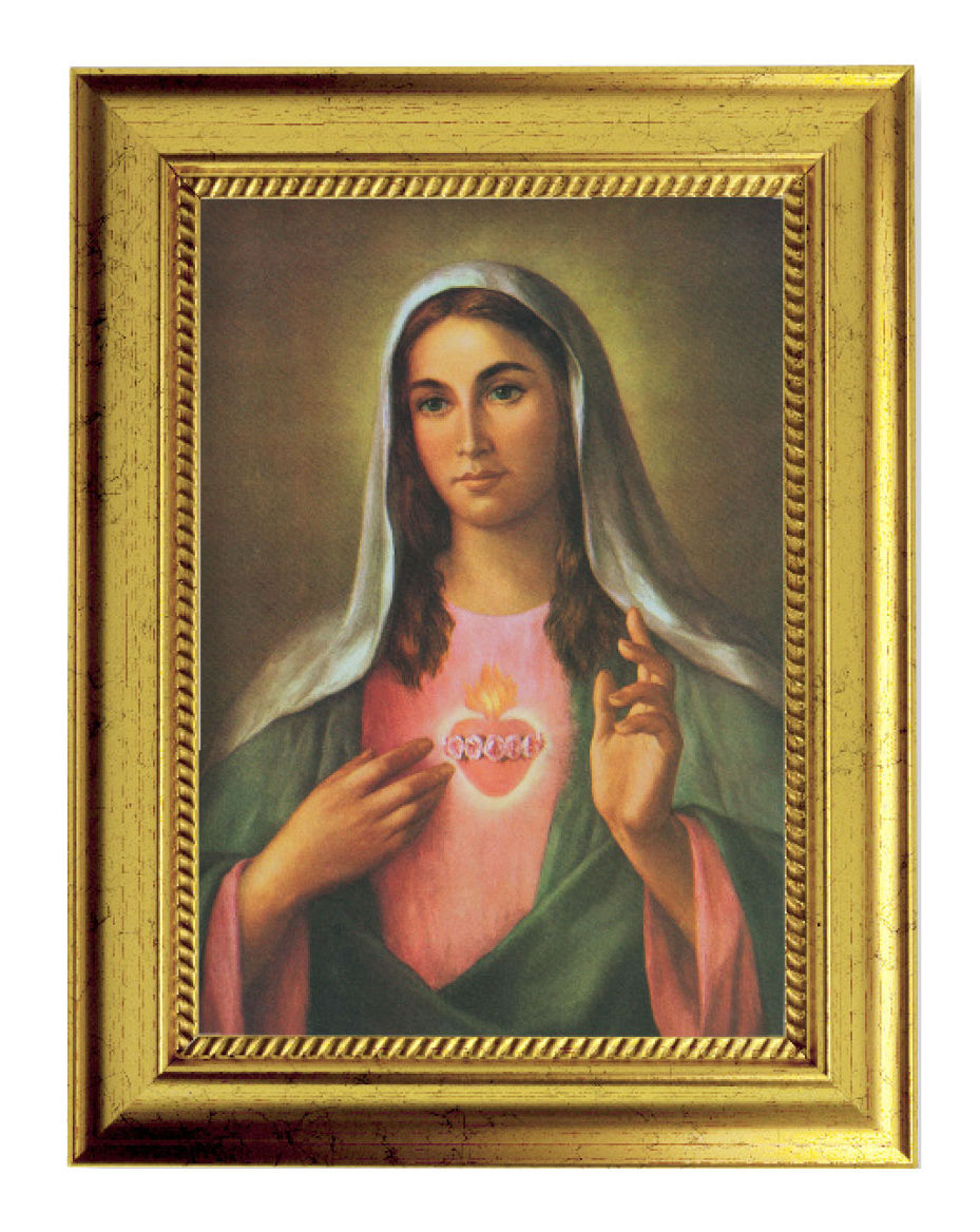 Immaculate Heart of Mary by La Fuente 5x7 Print in Gold-Leaf Frame