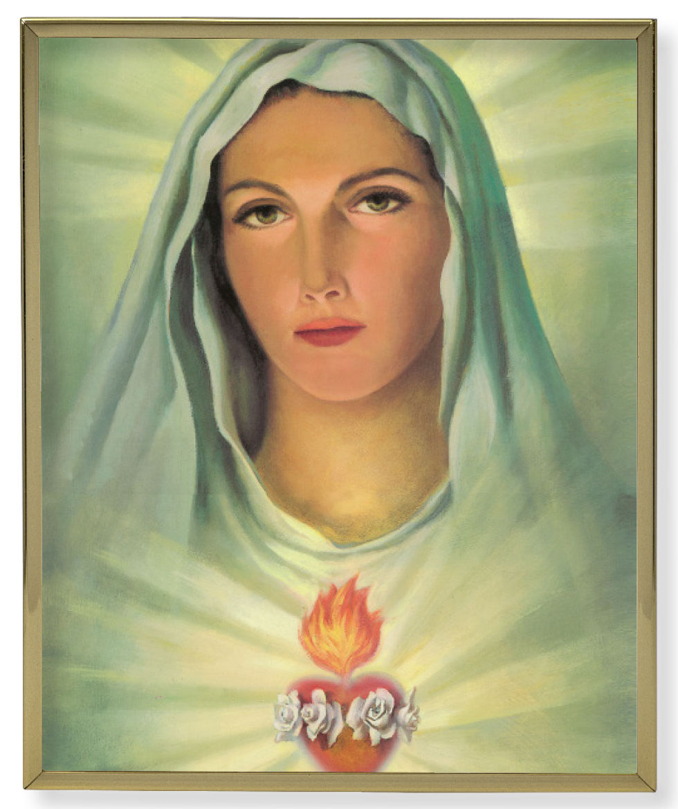 Immaculate Heart of Mary in Pure White Gold Frame 8x10 Plaque