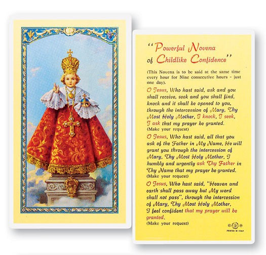 Infant of Prague Novena Laminated Prayer Card