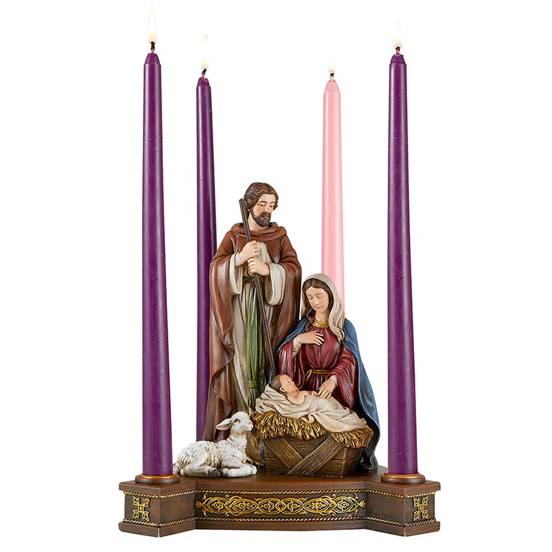 Holy Family Advent Candleholder – Nativity Scene Christmas Centerpiece | Resin | 9"W x 8"D x 9.75"H