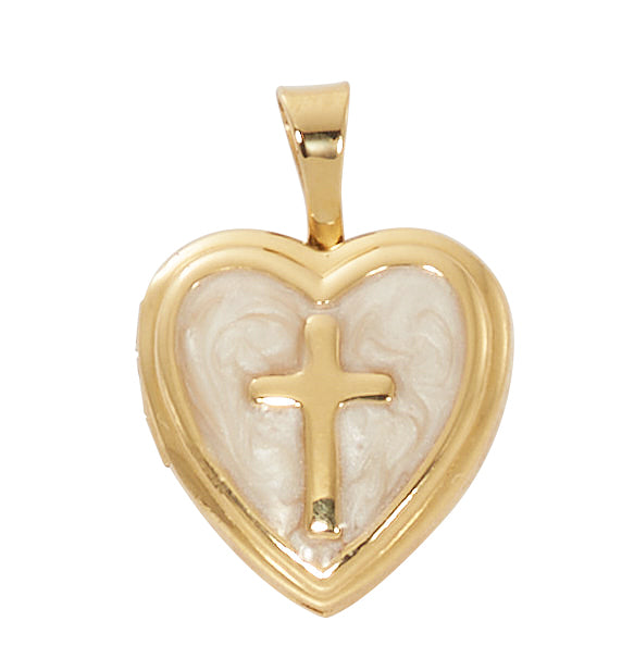 Gold over Sterling Cross Heart Locket Necklace