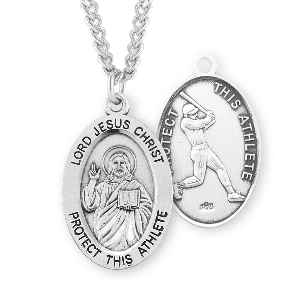 Jesus Protect this Baseball Athlete Oval Sterling Silver Medal Boys