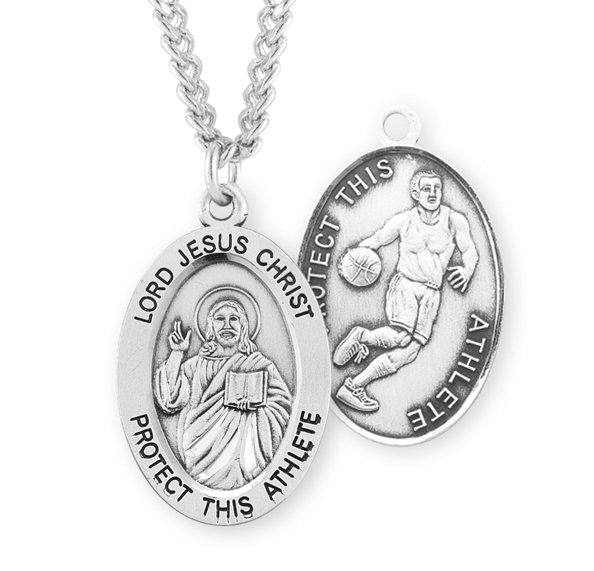 Jesus Protect this Basketball Athlete Oval Sterling Silver Medal Boys