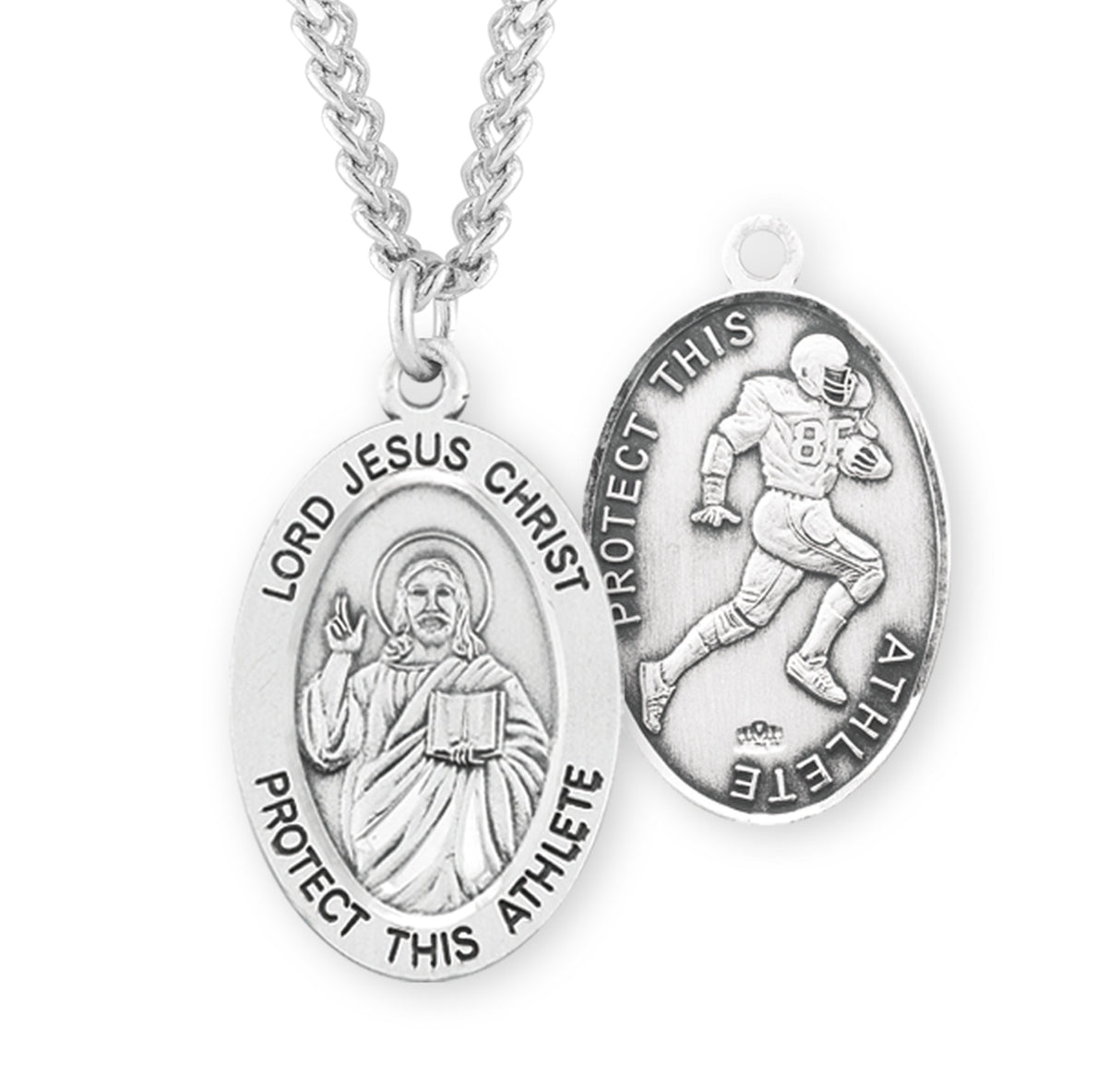 Jesus Protect this Football Athlete Sterling Silver Medal Boys