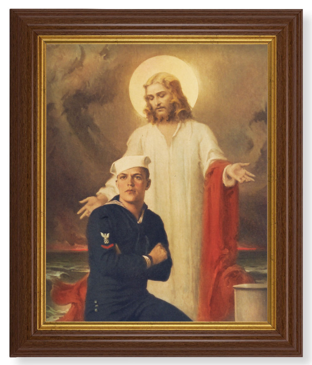 Jesus with Sailor by Chambers 8x10 Textured Artboard Dark Walnut Frame