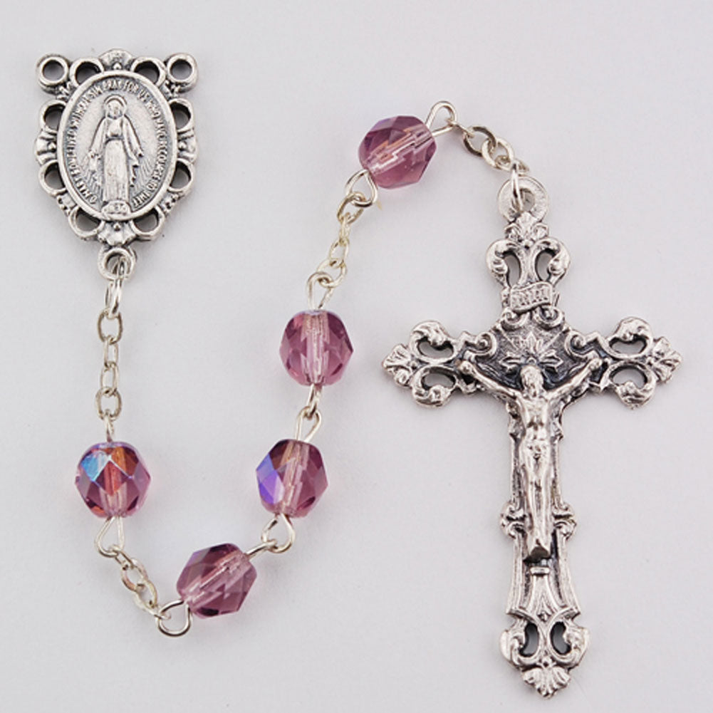 June Lavender Aurora Glass Bead Rosary