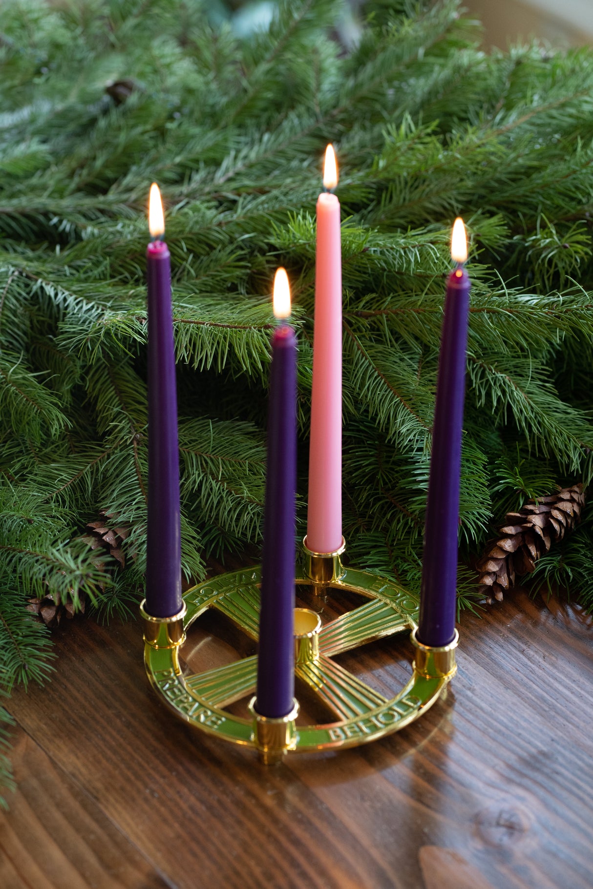 Brass Watch Prepare Rejoice Behold Advent Candleholder