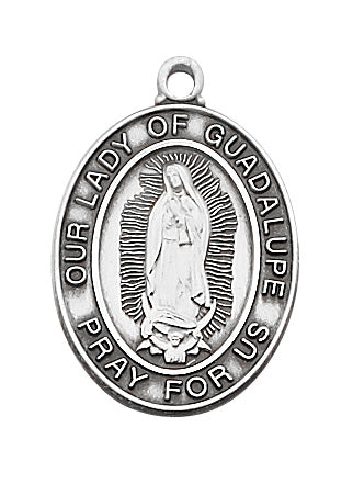 Sterling Silver Our Lady of Guadalupe Medal with Stainless Chain