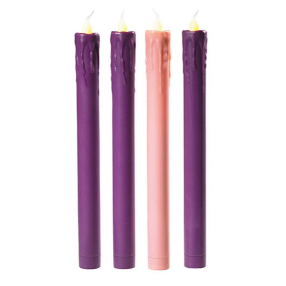 LED Flameless Advent Candle Set – Safe, Battery-Operated Advent Candles (3 Purple, 1 Pink) | 9.25” H | Wax-Coated Realistic Glow