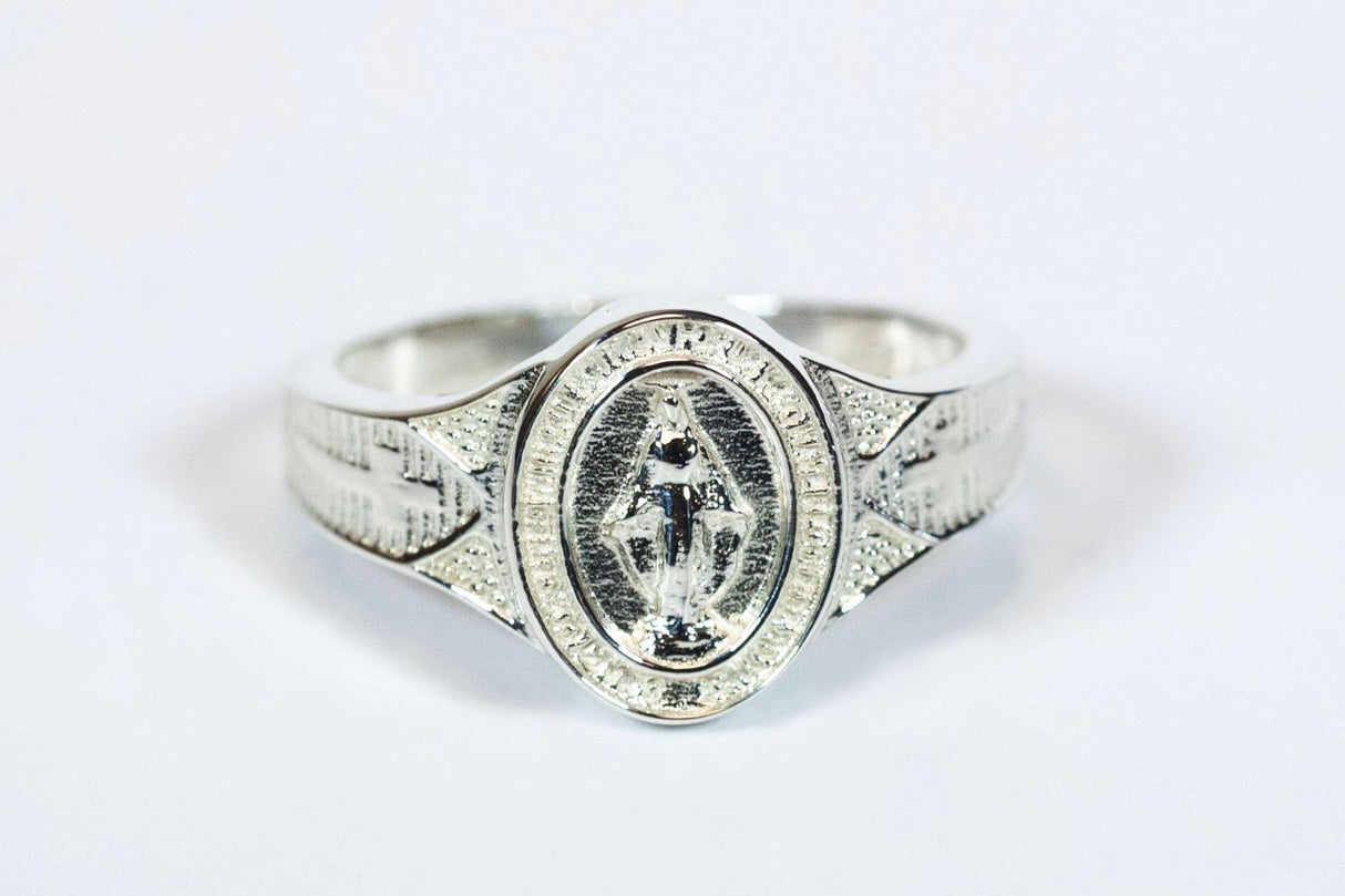 Large Miraculous Medal Sterling Silver Ring