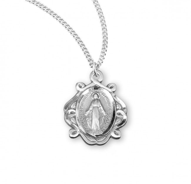 Larger Women's Scroll and Leaf Miraculous Medal