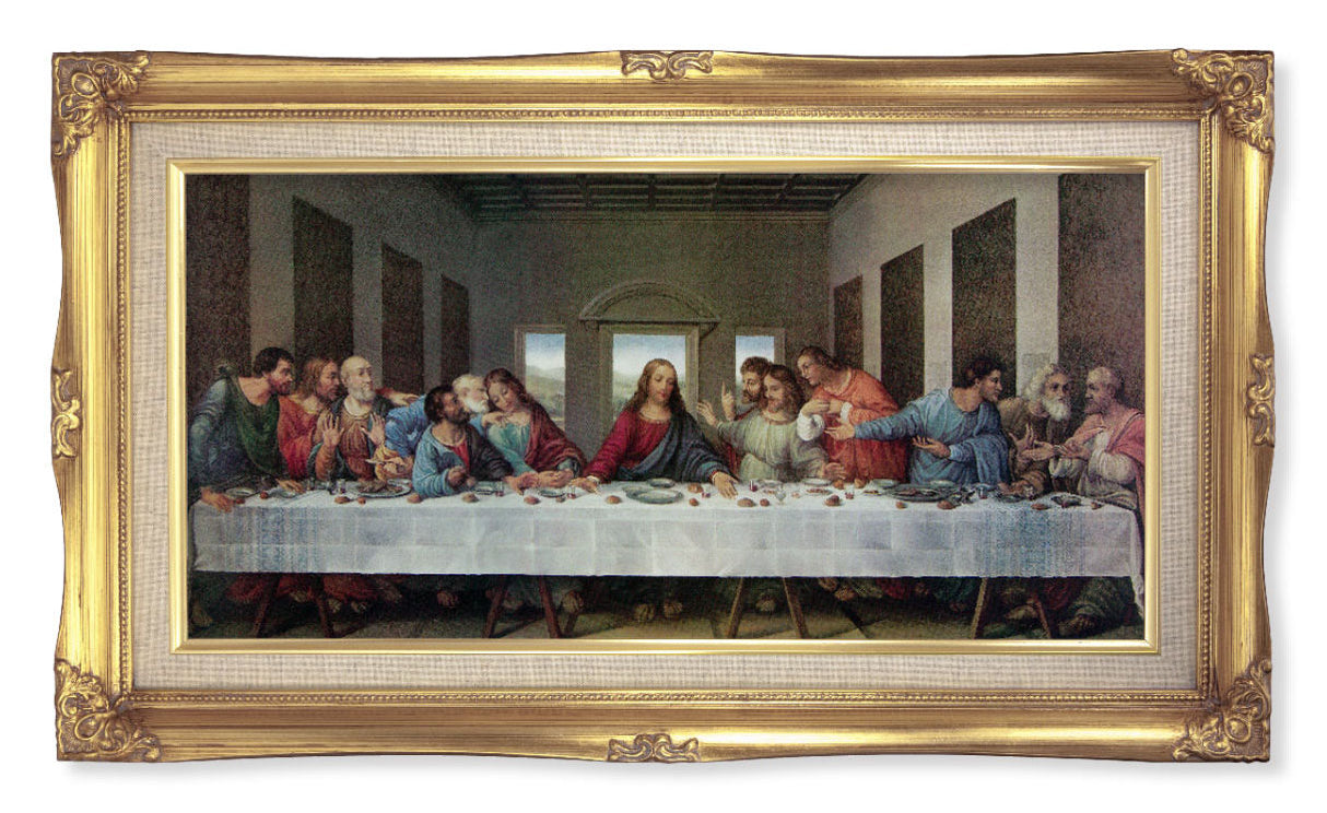 Last Supper Gold-Leaf Frame with Linen Border Art