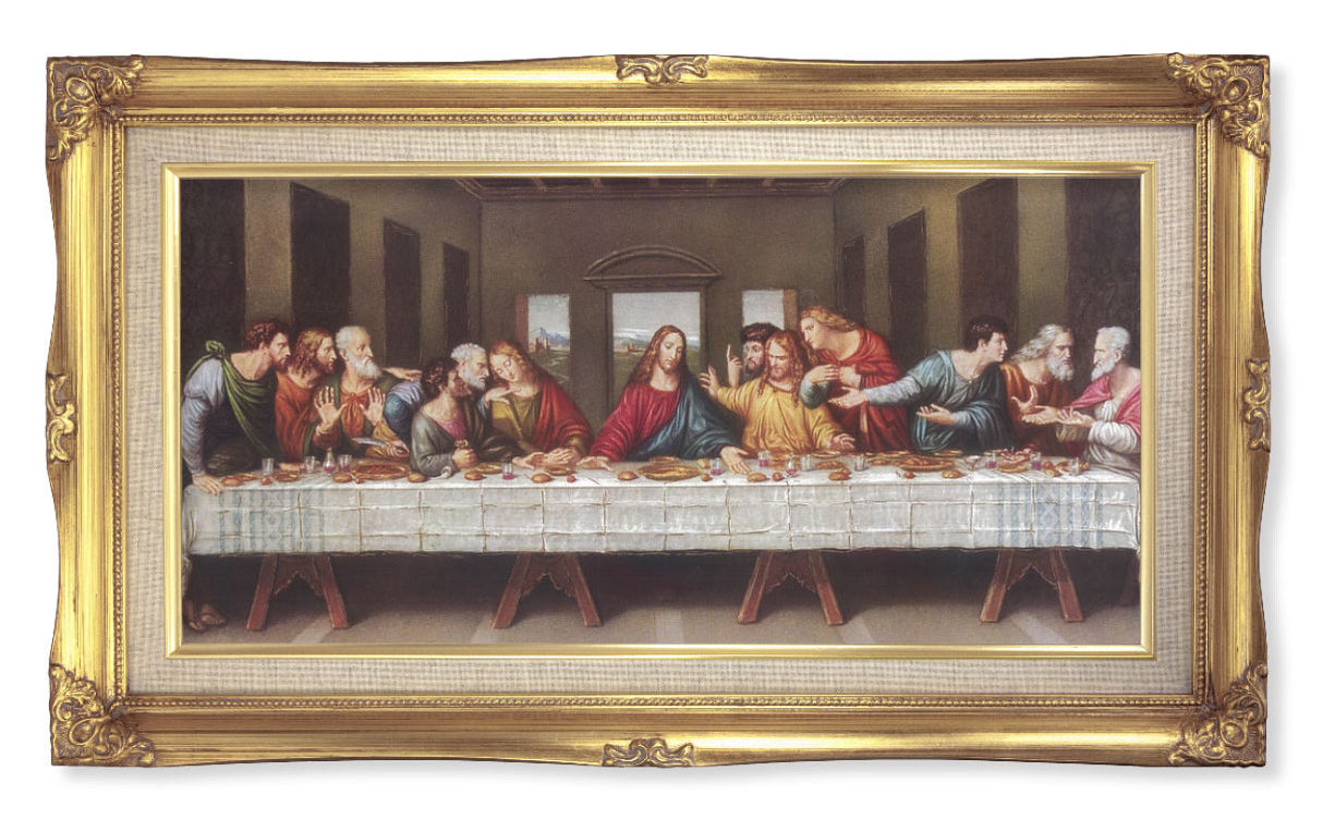 Last Supper by Davinci Gold-Leaf Frame with Linen Border Art
