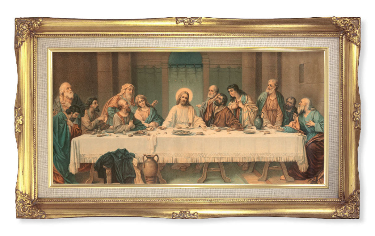 Last Supper by Parietti Gold-Leaf Frame with Linen Border Art