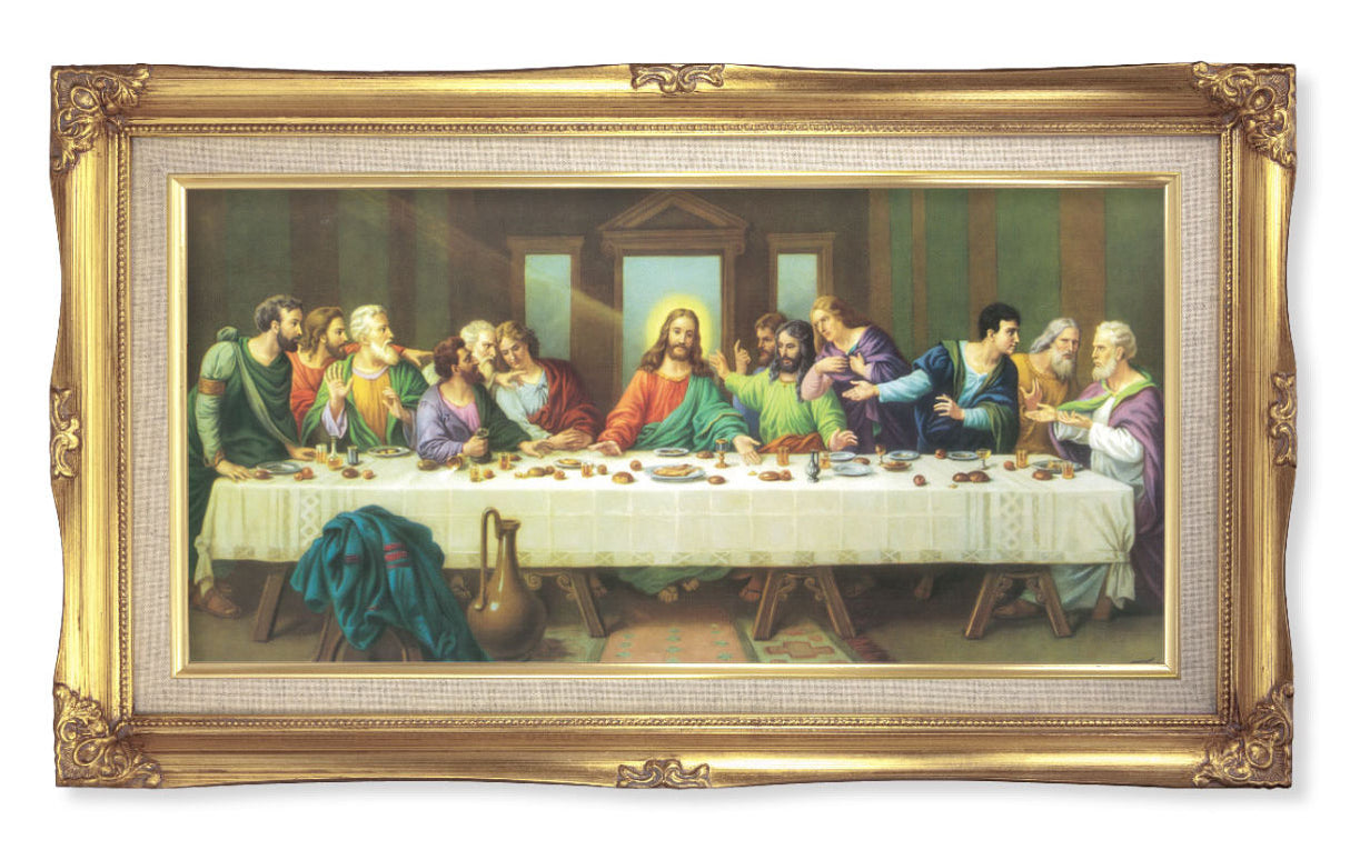 Last Supper by Zabateri Gold-Leaf Frame with Linen Border Art