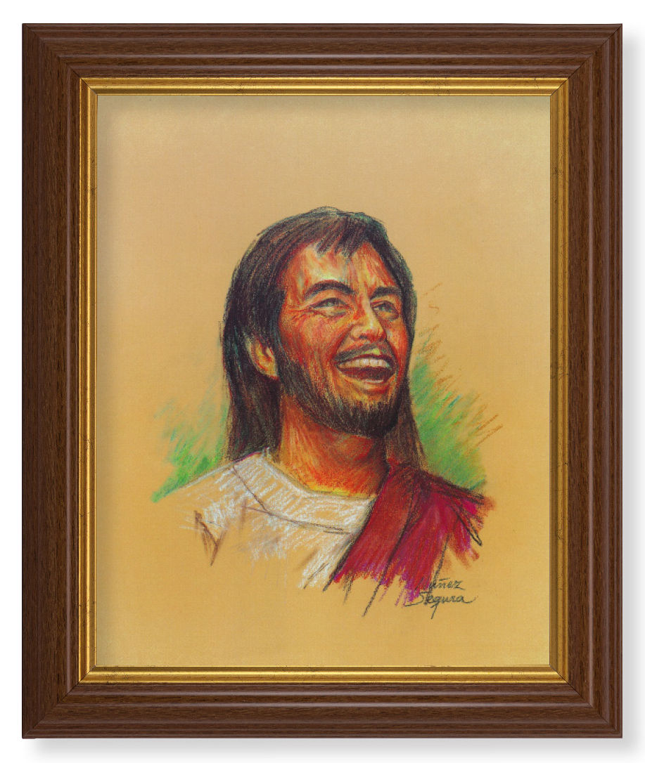 Laughing Jesus by Segura 8x10 Textured Artboard Dark Walnut Frame