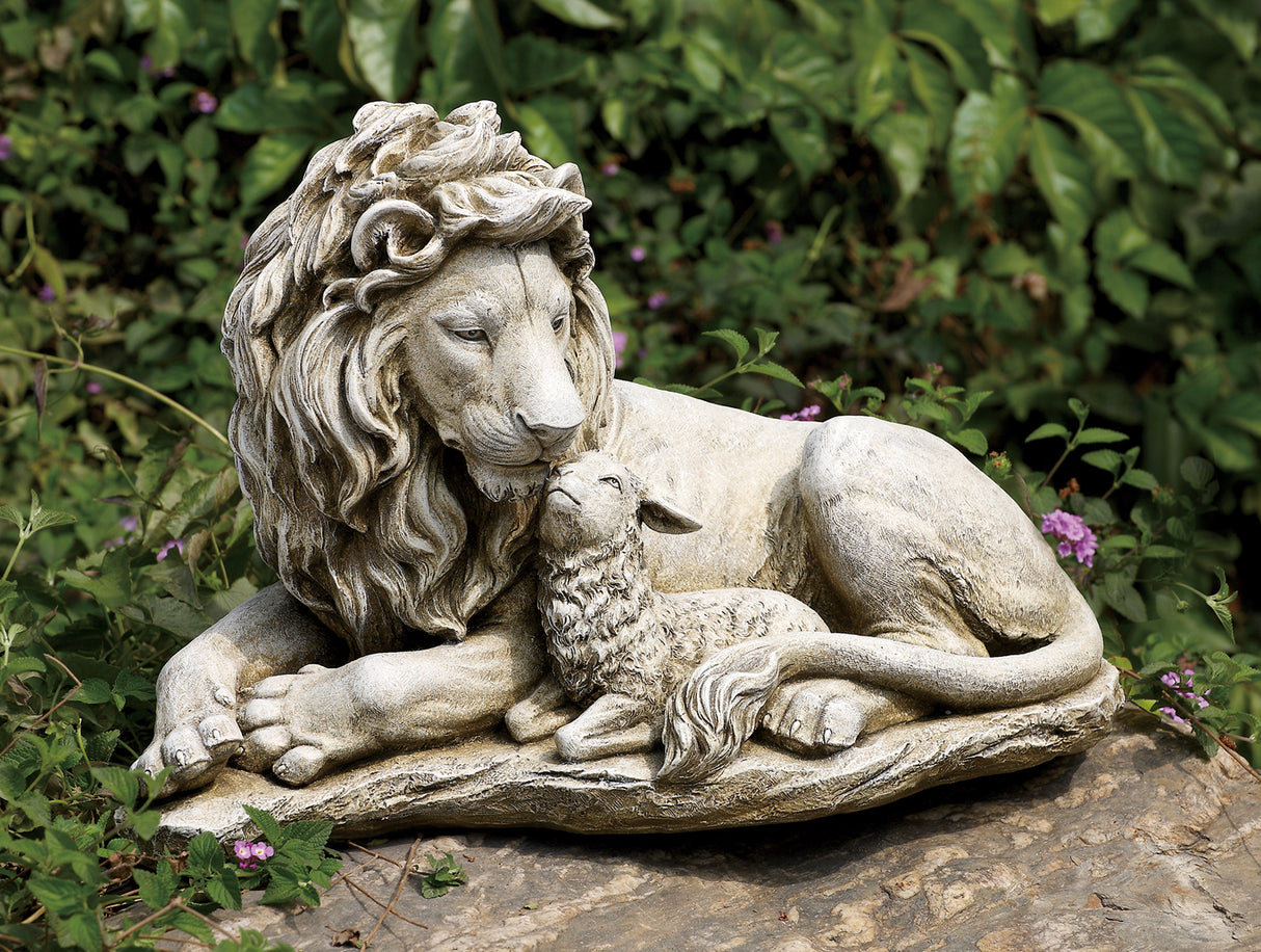 Lion and Lamb Garden Statue - 12.25"